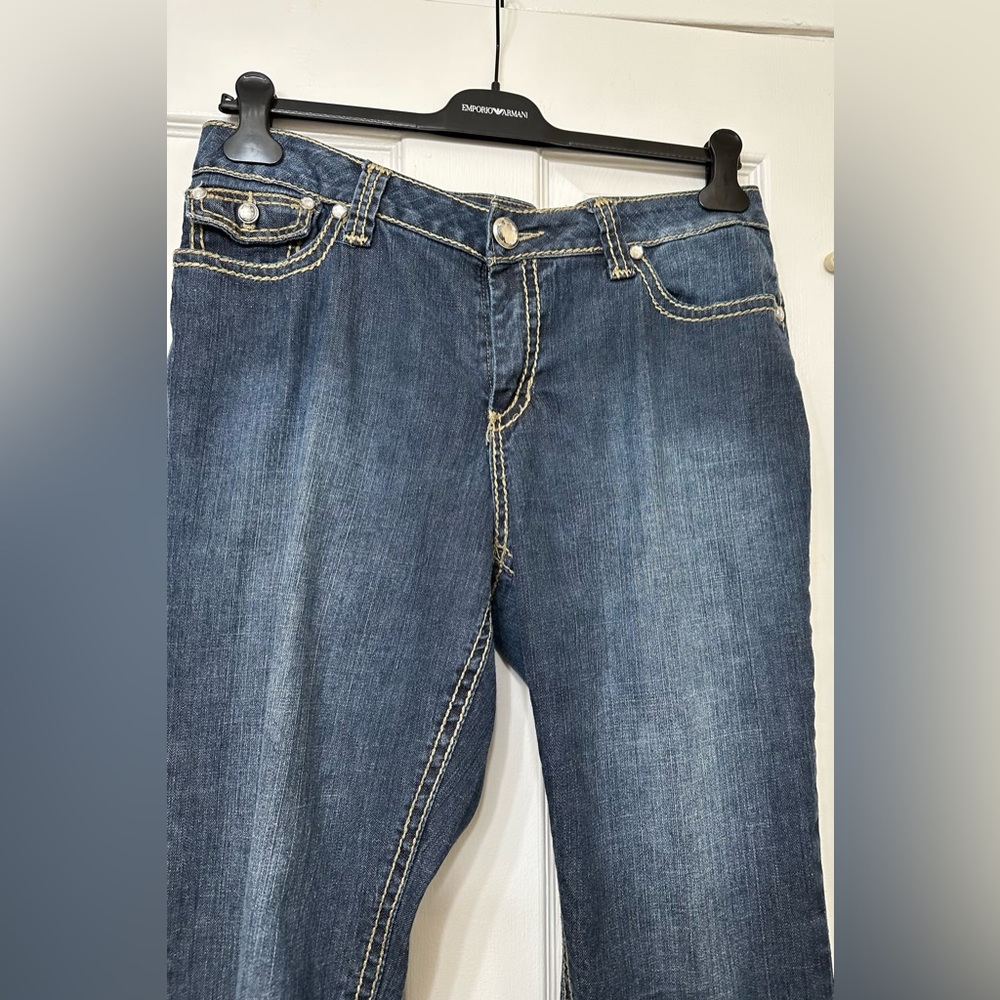 ZCO Blue Jeans Cropped Baggy Rhinestone Accents Denim Button Closure Plus SZ 16 - Picture 3 of 9